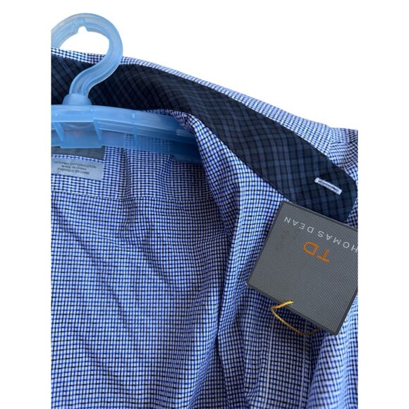 NWT Thomas Dean Mens Long Sleeve Button-Up Shirt Large Blue Checkered Pima Cotto - Picture 8 of 10